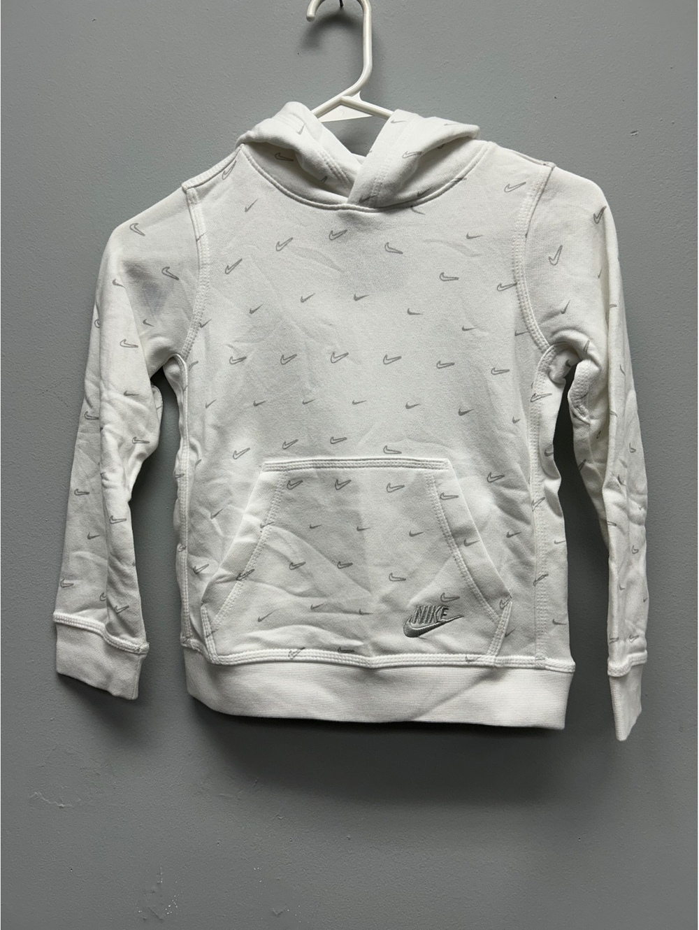 Nike White Kids Hoodie with Mini Swoosh Print